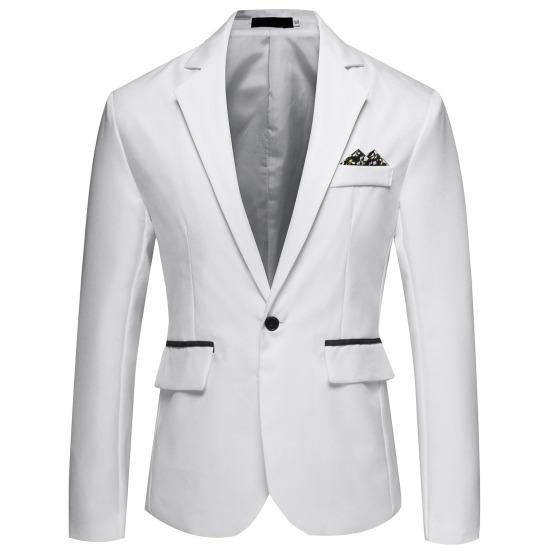 Formal Blazer Solid Color Turndown Collar One Button Four Seasons Slim Fit Pockets Suit Jacket for Wedding