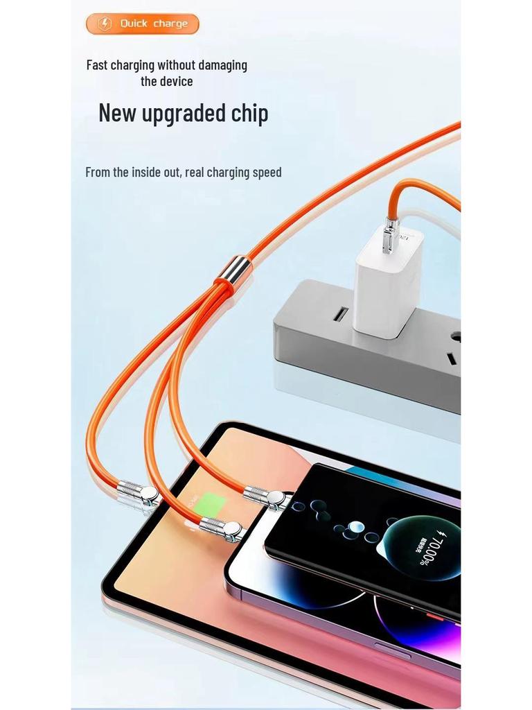 180° Rotating Zinc Alloy 3-in-1 Fast Charging Data Cable