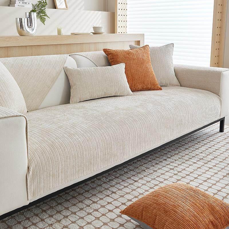 1Pc Striped Chenille Sofa Cover For Living Room Pets Kids Anti-Dirty Sofa Towel Mat Solid Color Non-Slip Couch Cushion Slipcover