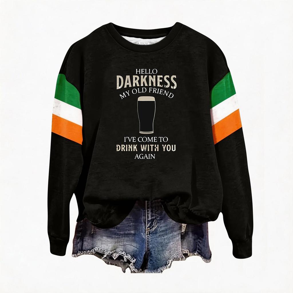Women's Casual Fashion Print Long Sleeve Round Neck Pullover Top Blouse
