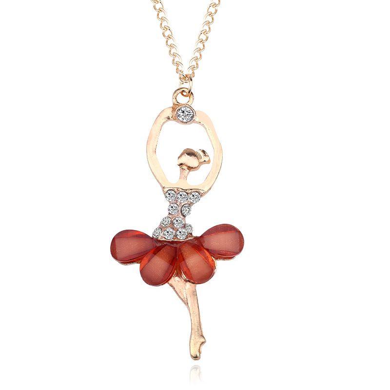 Stunning Fashion Crystal Gold Plated Ballet Dance Girl Angel Dancer Necklace