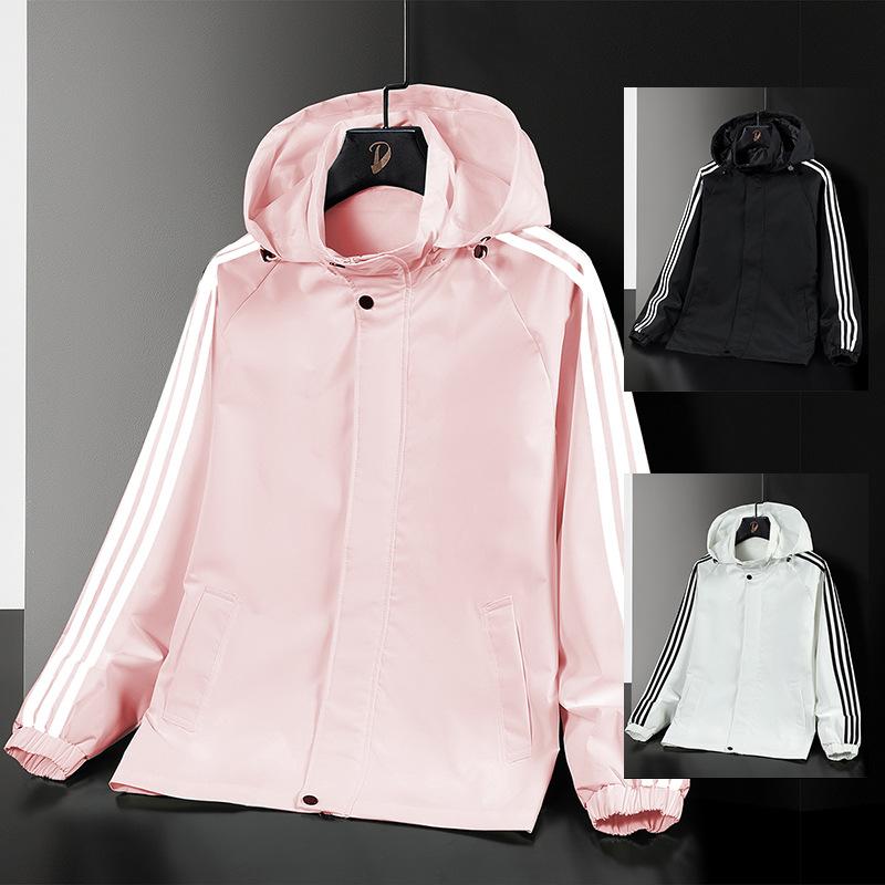 Shock Jacke Herren Frühling und Herbst Drei-Streifen Kapuzenjacke Locker Lässig Sport Dünnes Oberteil