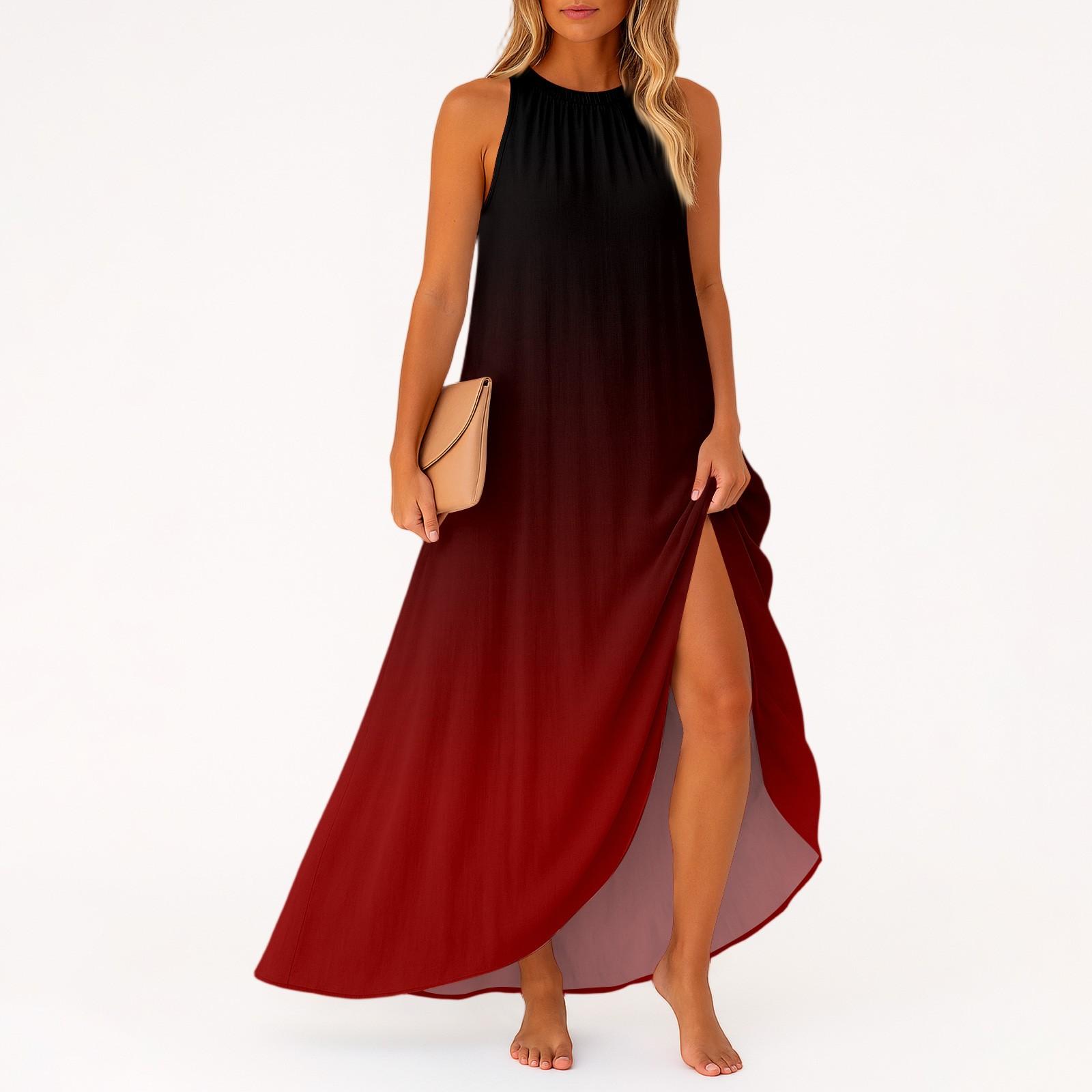 

Women s Casual And Fashionable Round-neck Sleeveless Mid Length Dress XL винний