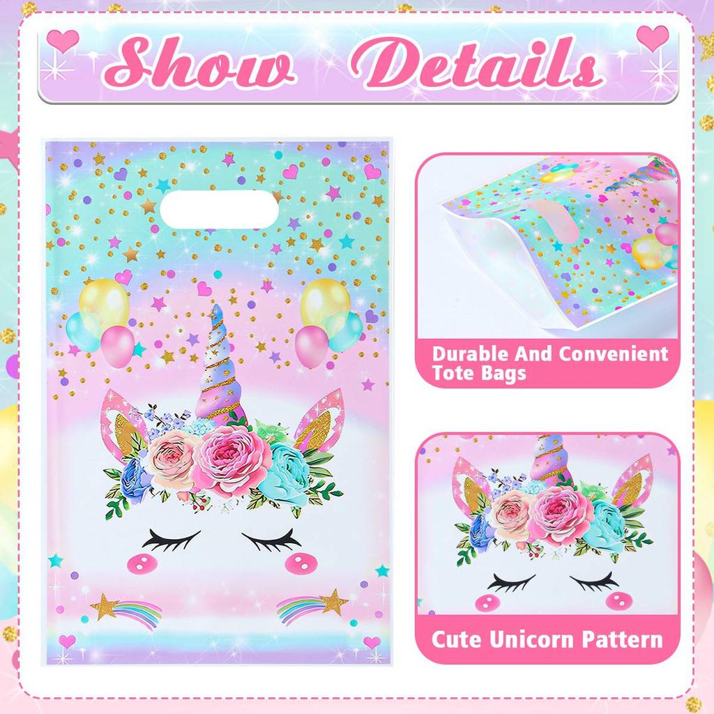 Regenbogen Einhorn Geburtstagsgeschenktüte Plastik Süßigkeitentüte Happy Birthday Partydeko Kindergeburtstagsparty Gastgeschenke Babyshower