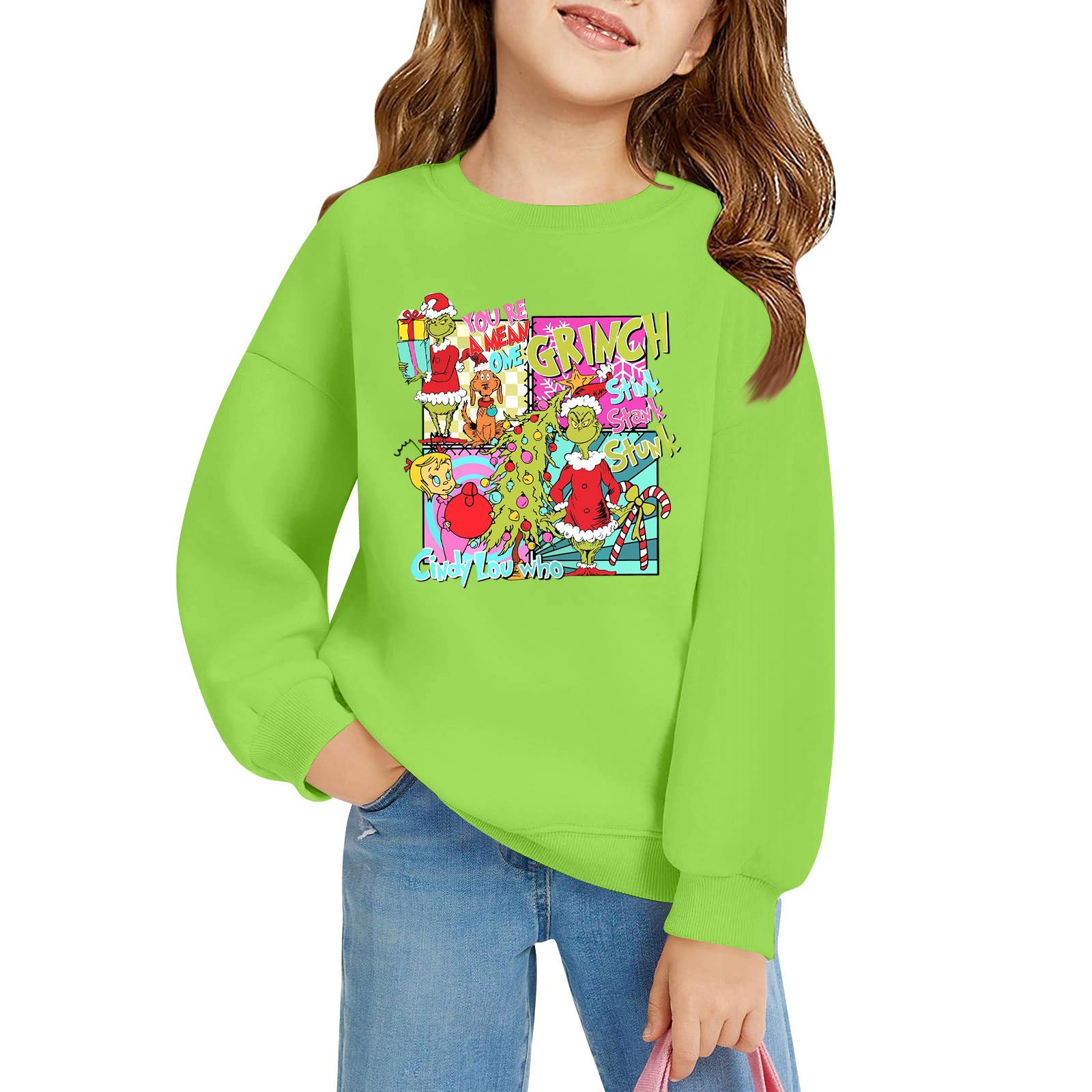 

Kids Long Sleeve Pullover Sweatshirt Loose Fit Crew Neck Holiday Graphic Print Casual Top for Boys and Girls 100 зелёный