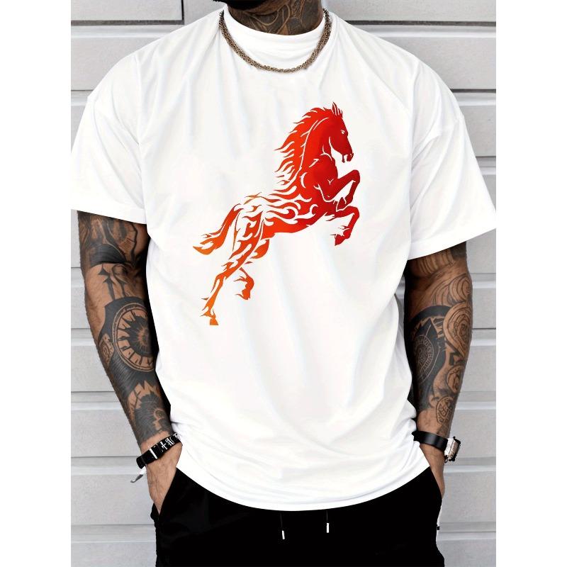 

Мужская повседневная футболка с коротким рукавом с дизайном Огненная лошадь , идеально подходит для уличного стиля и повседневной носки S белый