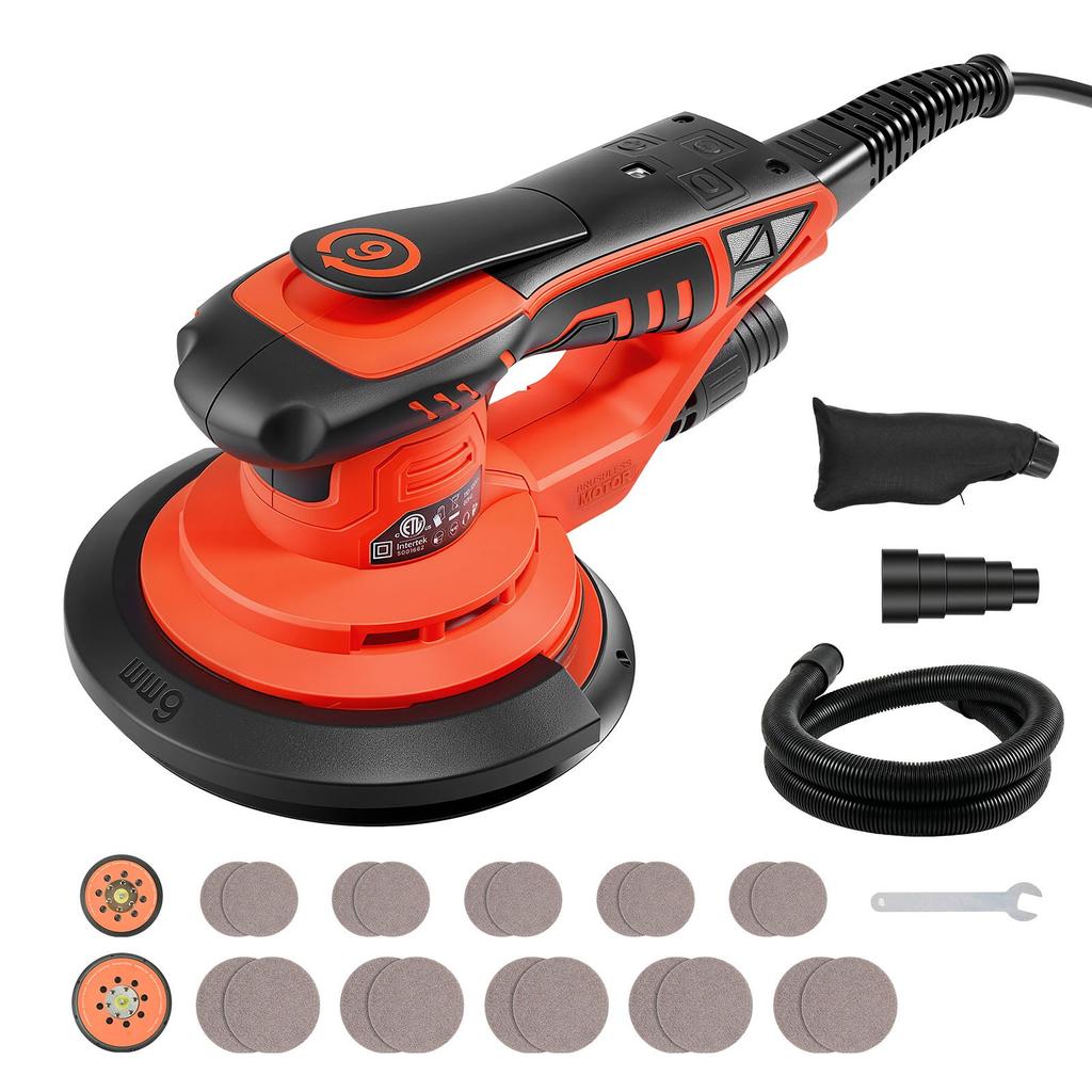 VEVOR 127mm & 152mm Random Orbital Sander 400W Brushless Orbital Sander, 4000-10000RPM 7 Speeds Electric Palm Sanders with 20PCS Sandpapers
