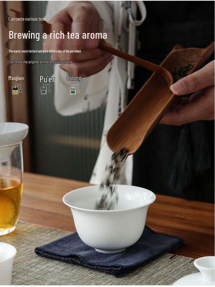 Dehua White Porcelain Travel Kung Fu Tea Set with Bag: 1 Bowl, 4 Cups, Glass Quick Cup, Gift Option, Customizable Logo.