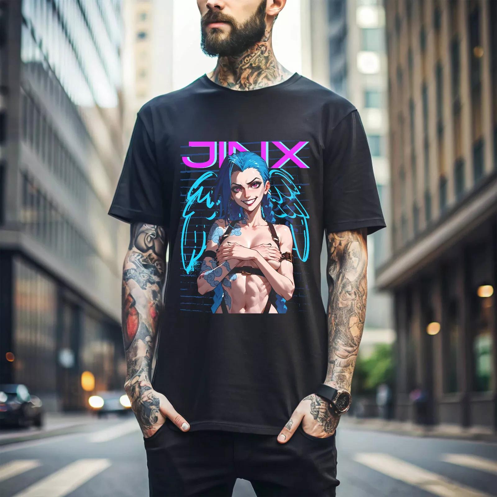 

100% хлопок ТОПЫ УНИСЕКС ФУТБОЛКИ МУЖСКИЕ ЖЕНСКИЕ Футболка Jinx Arcane Японское Аниме Мультфильм Jinx Arcane Графическая Футболка Вайфу 102 S