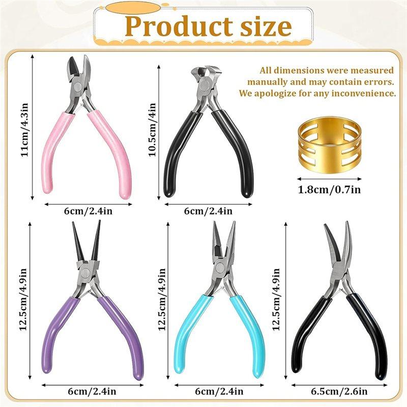 AT19-Jewelry Making Tools Kit 5 Pcs, Needle-Nose Round-Nose Diagonal-Cutting Bent-Nosed End-Cutting Jewelry Pliers Set