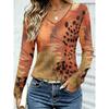 Women's Autumn and Winter 3D Color Striped Printed V-Neck Long Sleeve T-Shirt