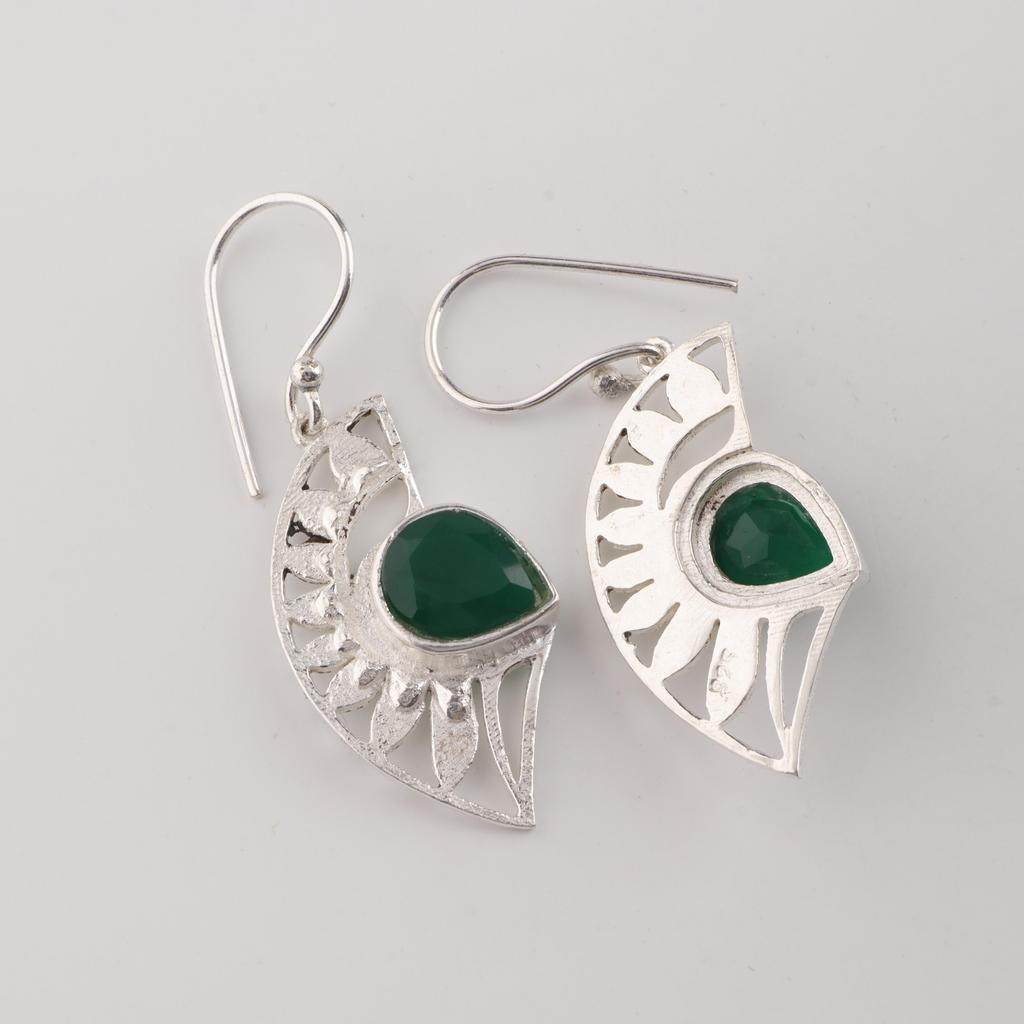 Green Onyx Gemstone 925 Sterling Silver Handmade Jewelry Earring 1.5" Gift For Women CE-26-19