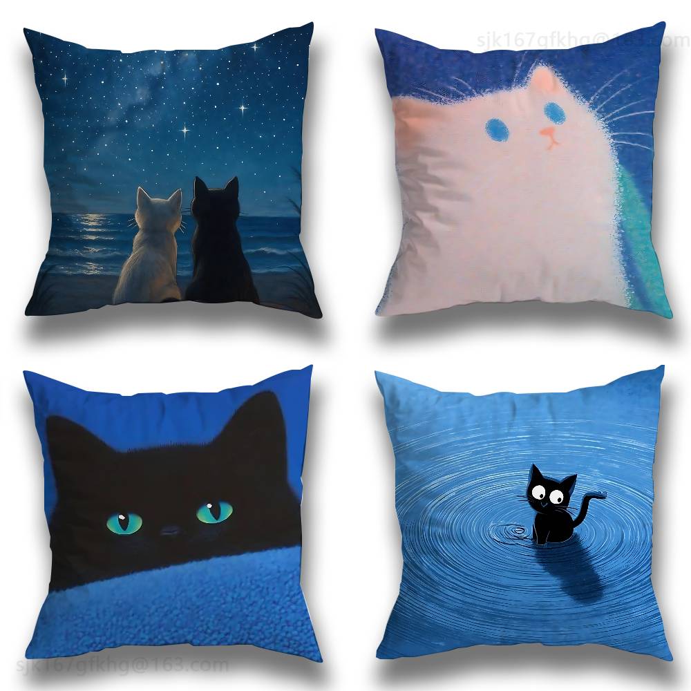 Star Heart MoonLight Cat Pillow Case Anti-dustmite Pillowcase Invisible Zipper Silky Short Plush Sofa Cushion Cover