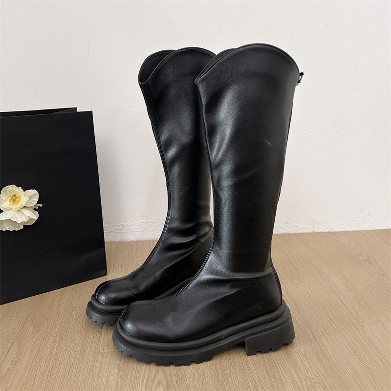 

Brown slim British thick heel platform boots women s shoes 2025 new autumn and winter retro heightening v-mouth knight boots 35 чёрный