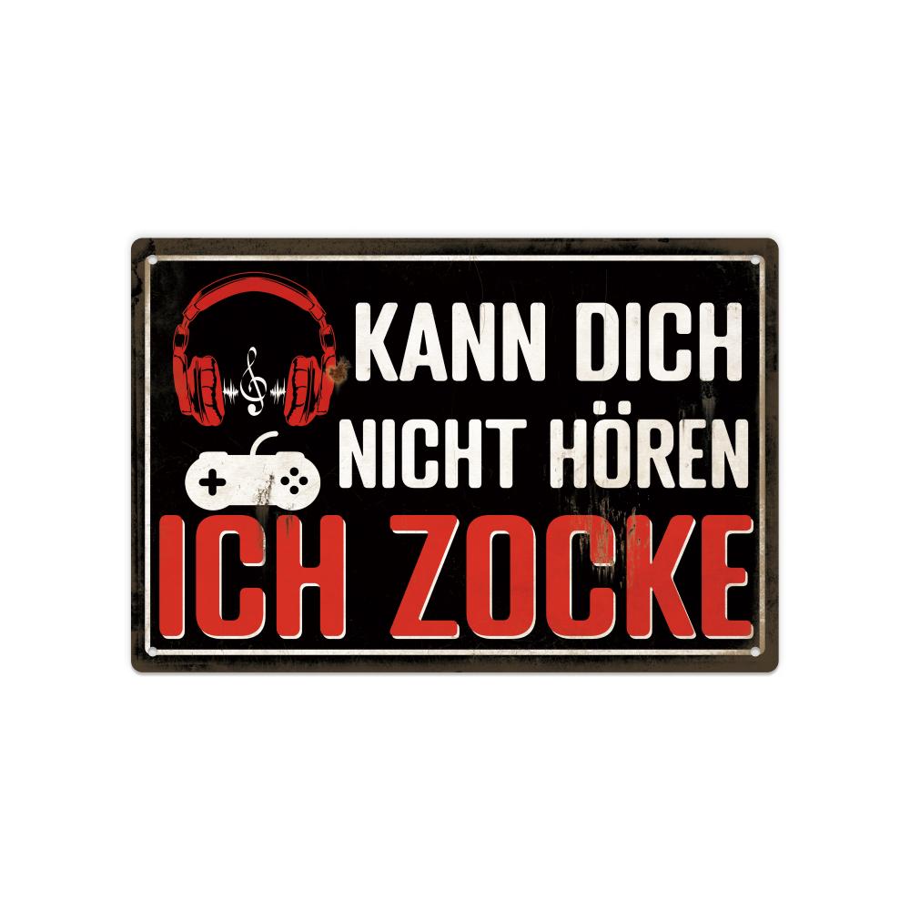 D Flat Vintage Metal Tin Sign Kann Dich Nicht Hren Ich Zocke German Warning Wall Art Retro Gaming Decor for Gamer Room 20x30cm(7.8x11.8inch)