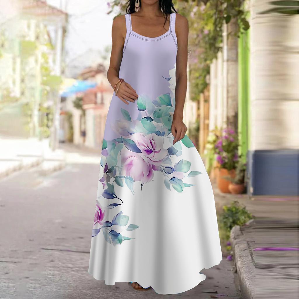 Rochie slip dama Rochie lunga maxi Rochie cu imprimeu frunze albastre cu puncte Primavara & Vara Vacanta de agrement