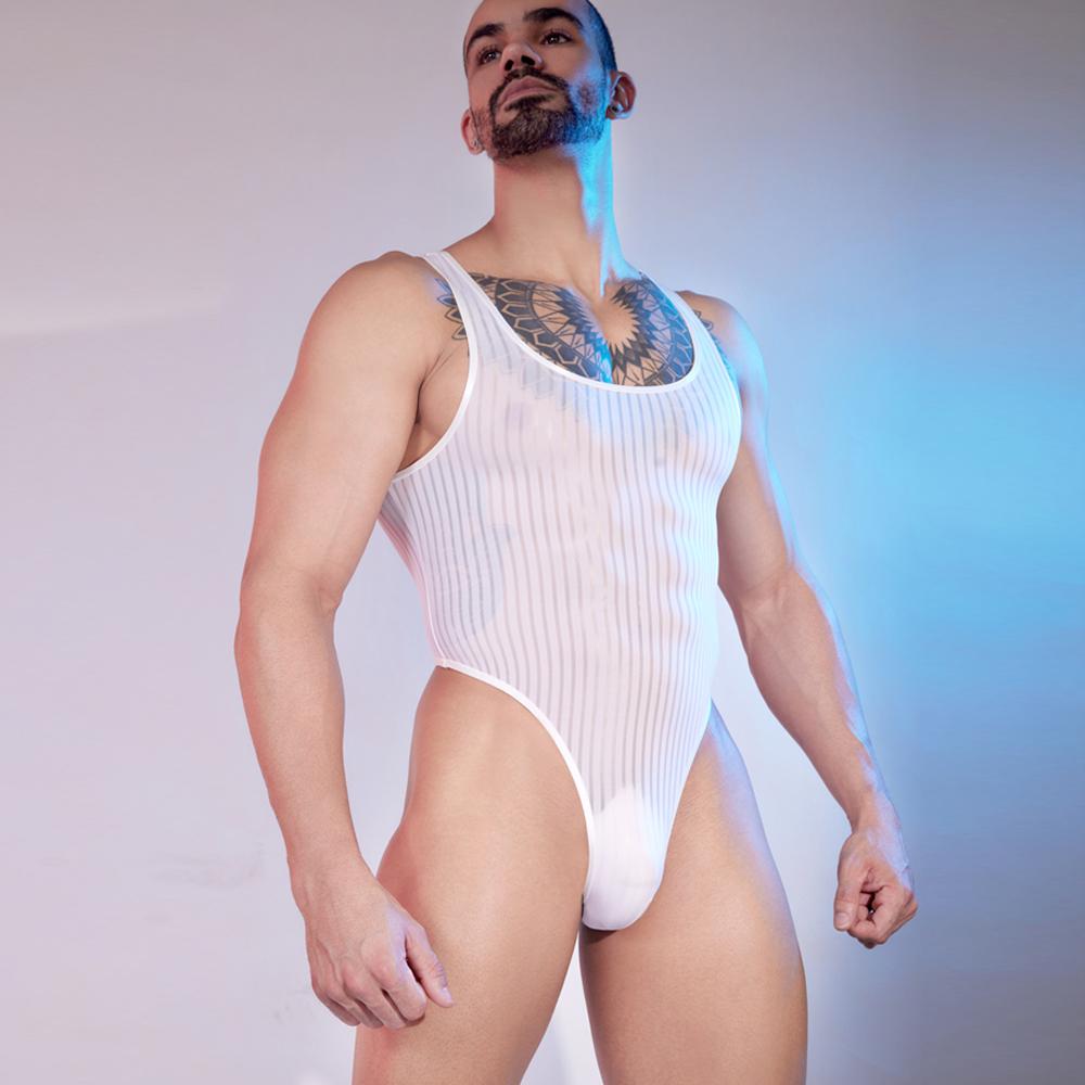 Sexy Herren Unisex Dienstmädchen Hoher Schnitt Bodysuit Streifen Vets Durchsichtig Durchsichtig Tanga Dienstmädchen Strumpfhose Elastisches Tanktop Yoga Leotard