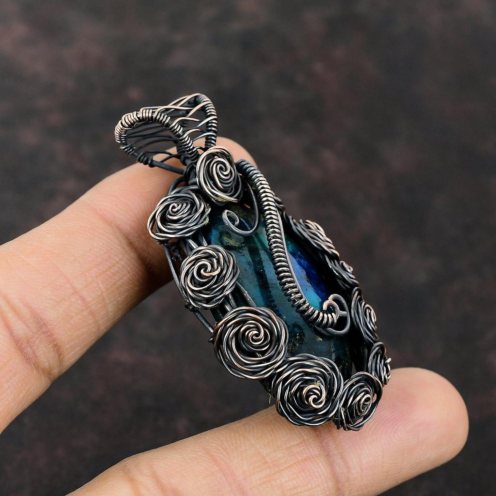 Neon Flash Labradorite Pendant Copper Wire Wrapped Gemstone Pendant Handmade Wire Wrapped Jewelry Labradorite Copper Jewelry Gift For Mother
