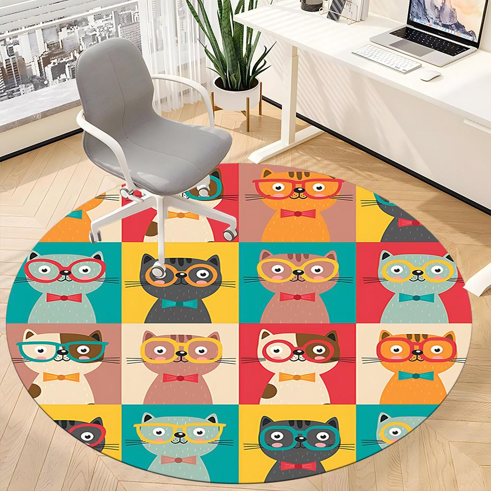 1pc Glasses Cats Office Round Area Rug,  Mat Suitable ForOffice, Under Office Chairs Bedroom Living Room Home Decor, Room Deco