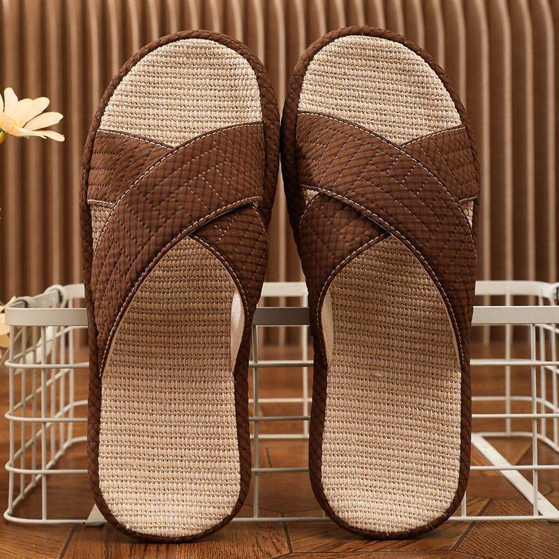 Men's non-slip beef tendon bottom linen slippers summer home indoor breathable sweat-absorbing soft bottom cool slippers thick bottom household