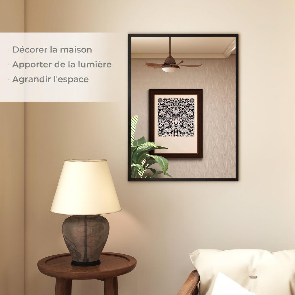Wall Mirror, Rectangular, 76 x 101 cm, Black Wooden Frame