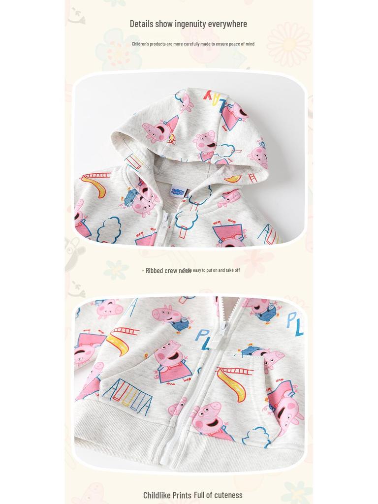 Peppa Pig Girls' Hooded Sweatshirt, Spring/Autumn Zip-Up Jacket for Babies.