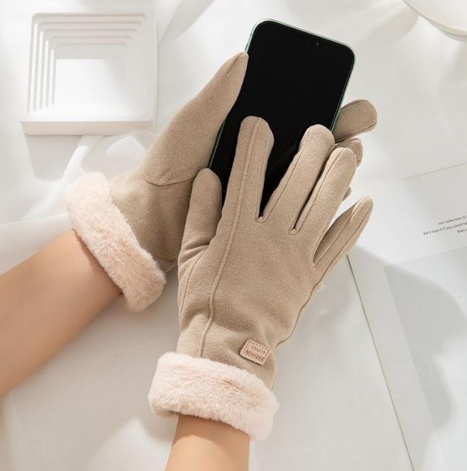 Winter Plush Gloves Thickened Warm Suede Elegant Women's Gloves Touch Screen Gloves Winter