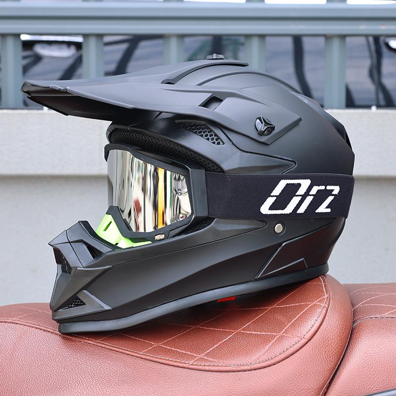 ORZ-F16-DOT Approved Off Road Motocross Helmet with Goggles, High Strength ABS Lightweight Shockproof All Terrain Safety Gear