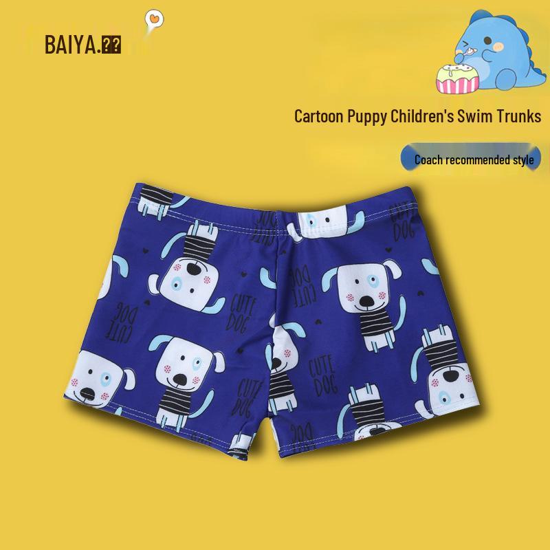 New Boys' Cartoon Swim Trunks - Comfortable Polyester for Hot Spring & Summer, Sizes Small & Medium