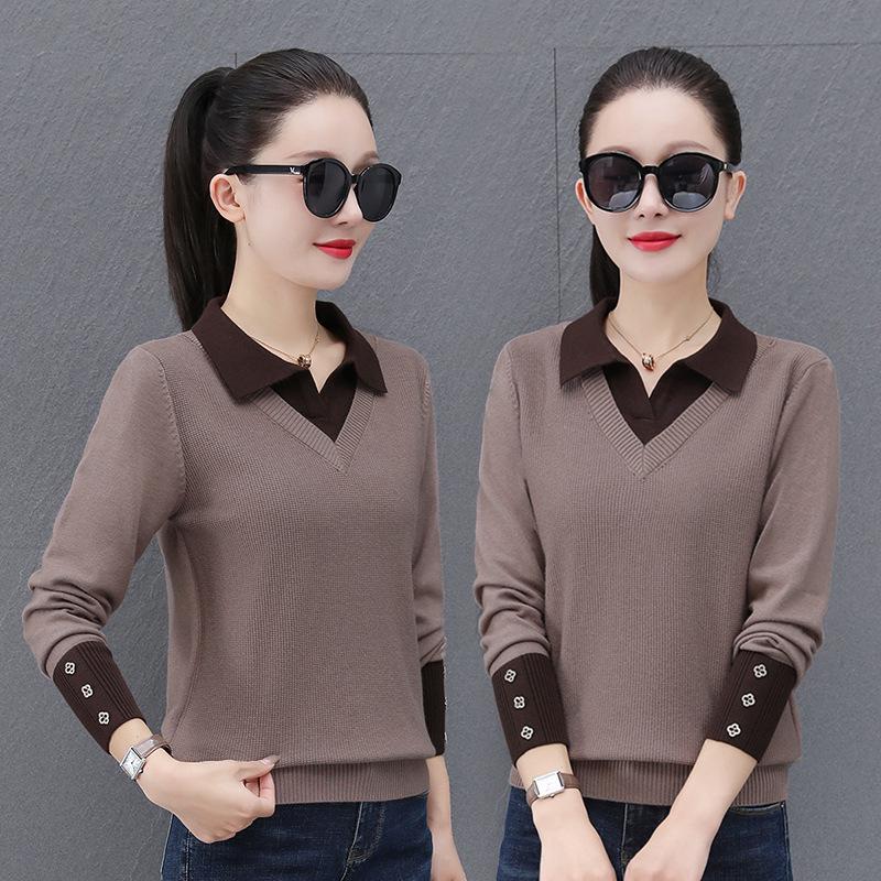 

Женский вязаный кардиган с длинными рукавами, осень 2023 г. — корейский стиль, омолаживающий, элегантный топ для мам, свитер, повышающий темперамент One Size кофейный