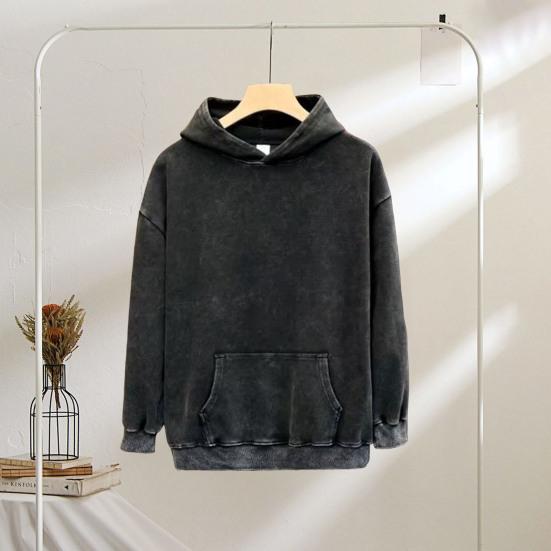 Yousheng Winter Couple Hoodie Washed Retro Loose Hooded Pullover Long Sleeve Unisex Top Elastic Cuffs Thick Fall Spring Hoodie