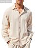 Spring Summer Men's Cotton Linen Shirt Long Sleeve Solid Color Casual Vacation Beach Lightweight Cozy Shirt