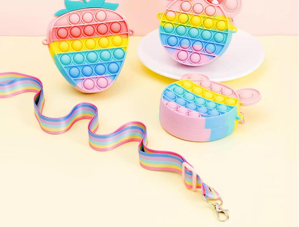 Rainbow Pop-It Kids Day Backpack with Educational Bubbles - Portable Decompression Toy for Girls