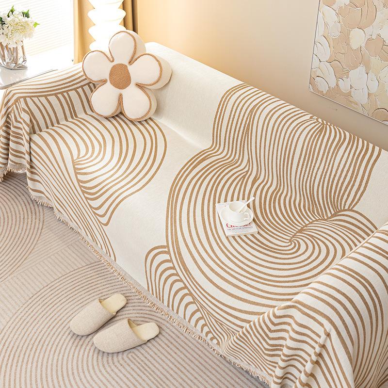 Black White Lines Sofa Cover Chenille Sofa Blanket Modern Couch Towel for Living Room Decor Universal Sofa Slipcover 1/2/3/4Seat