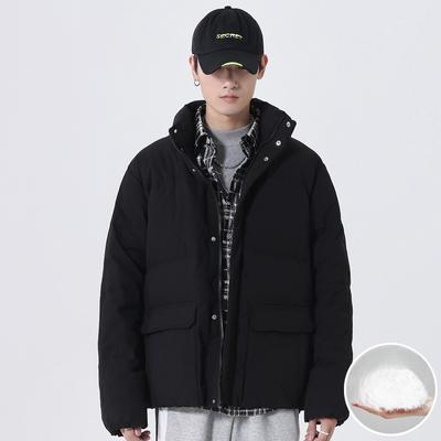 Herren 90 Daunen Weiße Entendaunenjacke Kurz Stehkragen Verdickt Kältebeständig Internet-Berühmtheit Gleicher Stil Brotjacke