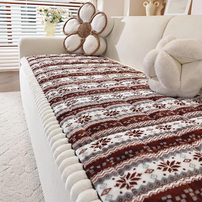 New Christmas Style Sofa Mat Cover Thicken Plush Sofas Towel Winter Non-slip Bay Window Cushion Tatami Mat for Living Room 70x70cm S