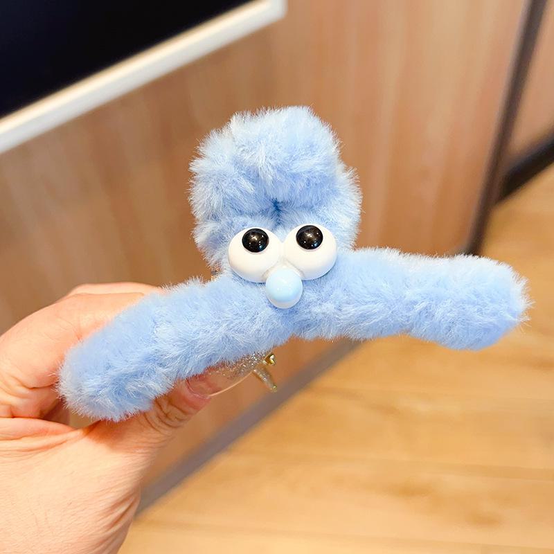 

Осень/Зима Милая Плюшевая Заколка-Краб с Большими Глазами для Женщин светло-синий