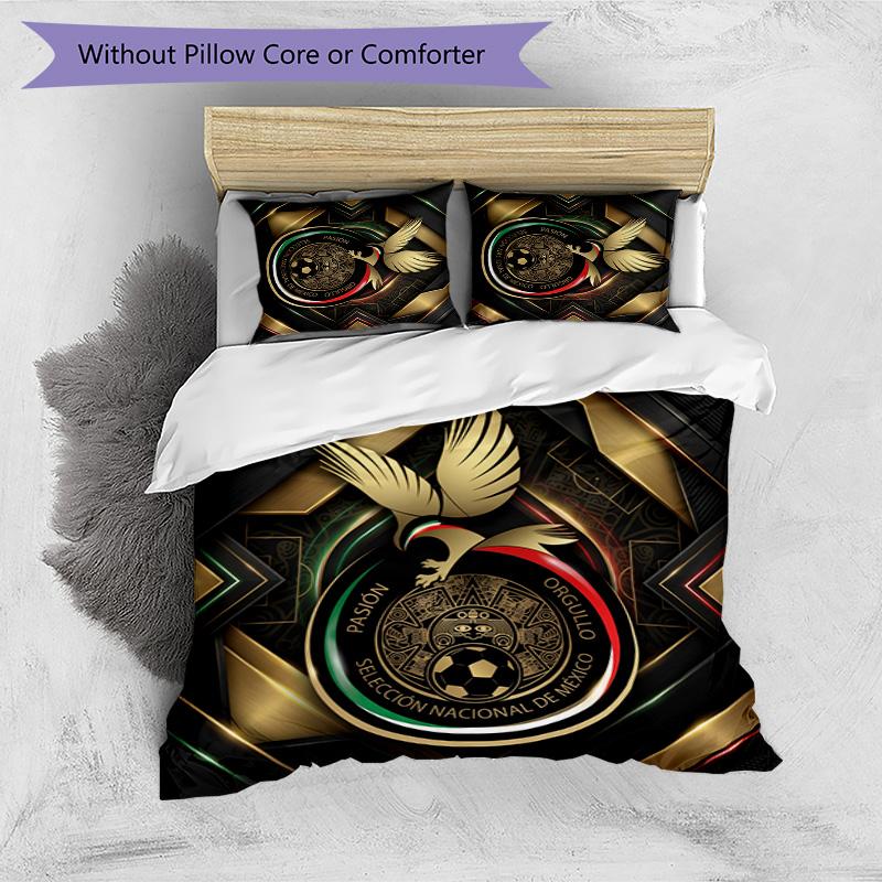 Mexico footbal Printed Bedding 3 Piece Set Cozy Breathable Bed Cover Set as Housewarming Holiday Gift