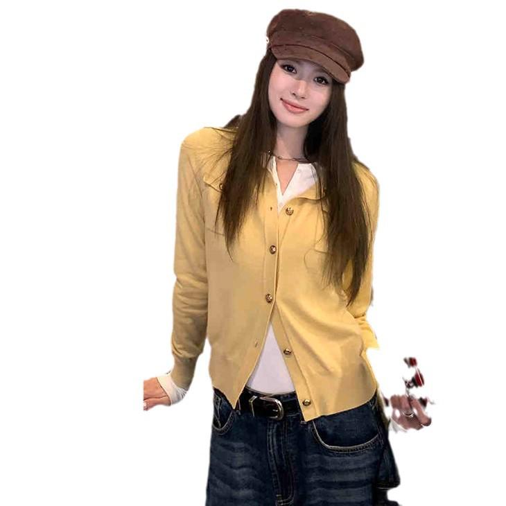 Fragrant Style Knitted Lapel Sweater: Autumn/Winter Warm Layer for Women