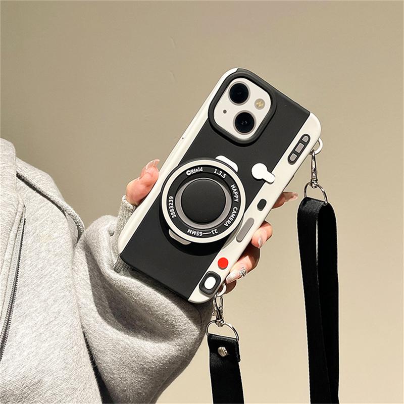 Funda de teléfono con cuerda y cordón cruzado para cámara 3d de lujo Ins, Funda suave de silicona a prueba de golpes para Iphone 14, 13, 12, 11 Pro Max