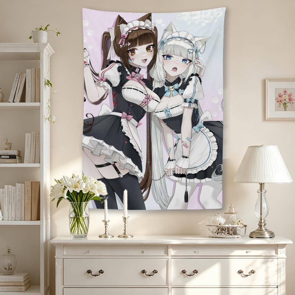 Nekopara Chocola Vanilla Cat Maid Anime Tapestry Kawaii Cat Girls Wall Hanging Bedroom Dorm Otaku Decor Gift