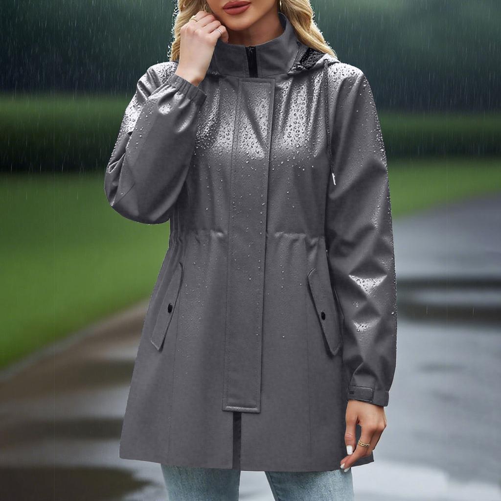 Giacca Donna Impermeabile Antivento Leggera Giacca Antipioggia con Tasche Cappotto Antipioggia Impacchettabile da Donna con Cappuccio