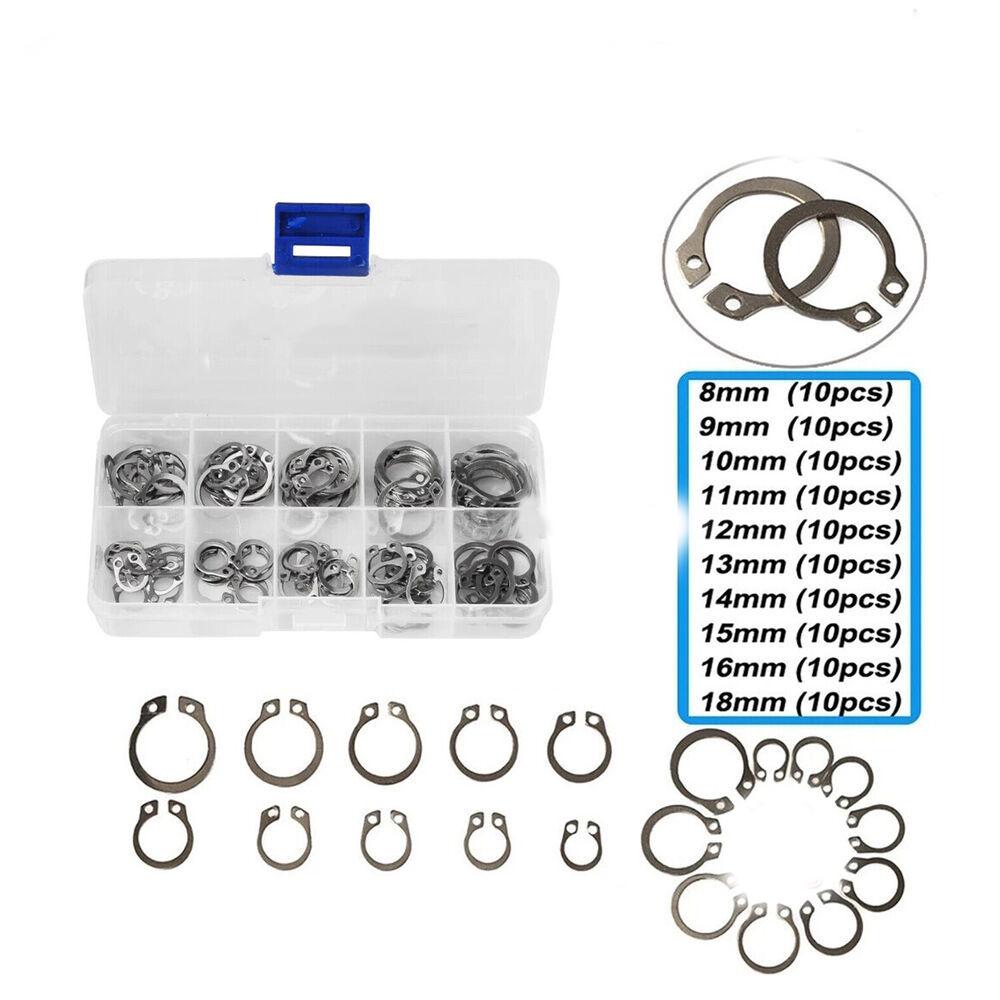 Neues 100-teiliges 304-Edelstahl-Außensicherungsring-Halteclip-Ring-Kit 8-18 mm