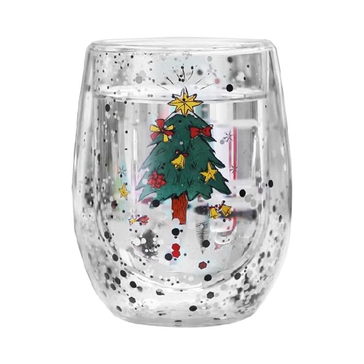 Decorative Christmas Double Wall Glass for Coffee and Milk 300ml Capacity Drinking Cup Heat Resistant Holiday Drinkware