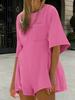 Womens Summer Slim Fit Romper Short Sleeve Crew Neck Jumpsuit with Pocket