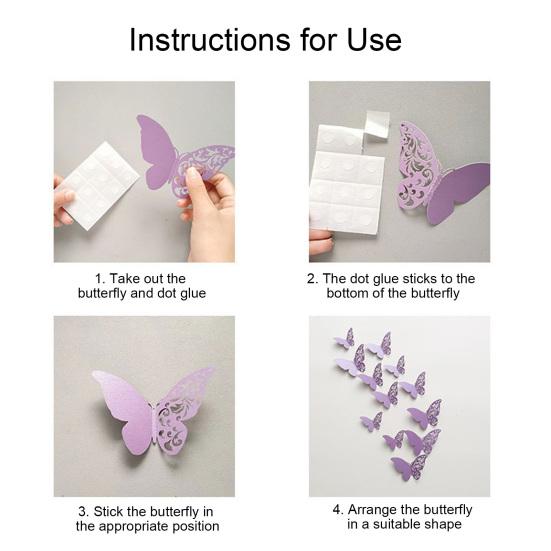 36Pcs 3D Butterfly Wall Decoration Hollow Wing Paper Butterflies Shape Sticker Home Office Living Room Bedroom Wall Ornament