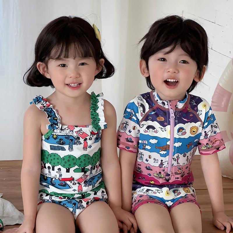 2025 Kids' Quick-Dry One-Piece Swimsuit - Brother & Sister Cute Beach Swimwear