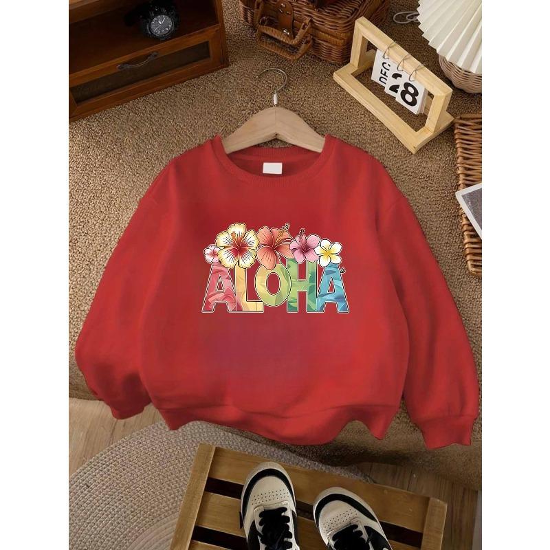 Moletom Preto Unissex Infantil com Gola Redonda, Pulôver de Manga Longa com Estampa Colorida de Flor de Hibisco Tropical Aloha, Moletom para Meninos Meninas Acima de 4 Anos