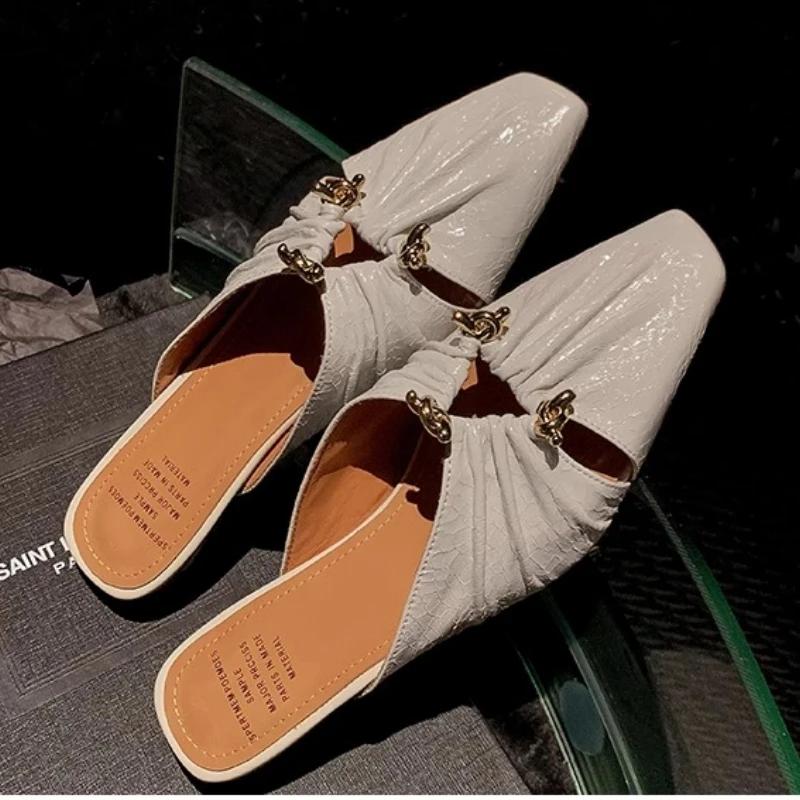 Fashion Low Heel Shoes for Women 2024 New Baotou Slippers Solid Square Toe Summer Fashion Hot Sale Women's Slippers Versatile Style
