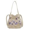 2024 New Simple Nylon Embroidered Flower Portable Commuter Bucket Bag Guofeng Shoulder Messenger Bag